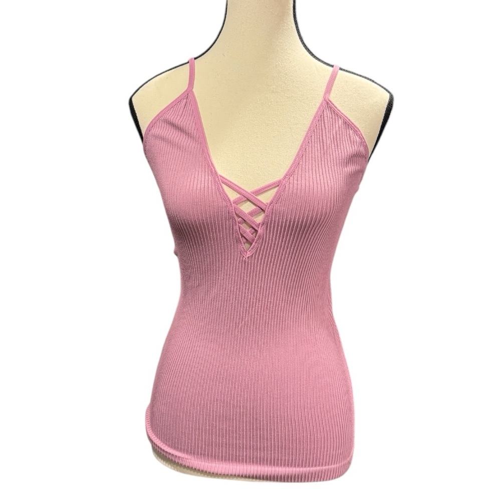 Pink Strappy Ribbed Tank Top - Size: Medium/Large